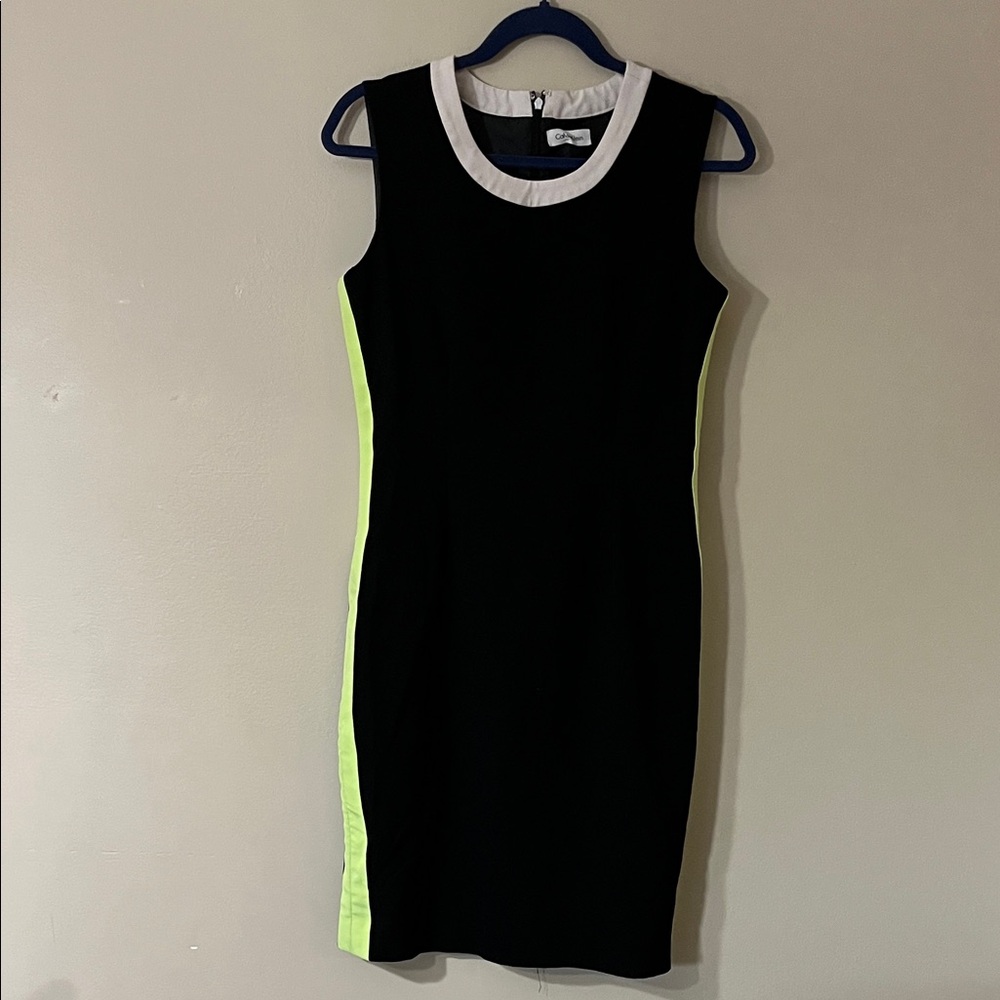 Calvin Klein Black Dress with Neon Green Accents